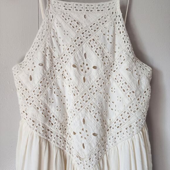 American Eagle Boho Cottage Ruffle Cream Eyelet Vintage Dress Sz Small - Picture 4 of 12
